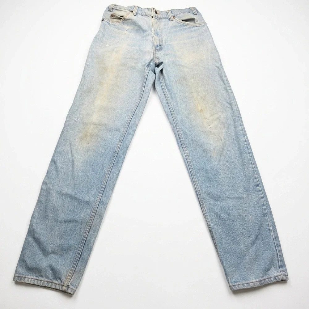 Vintage 1990 Levis 550 Orange Tab Jeans Mens 34x34 Made in USA Light Wash Blue